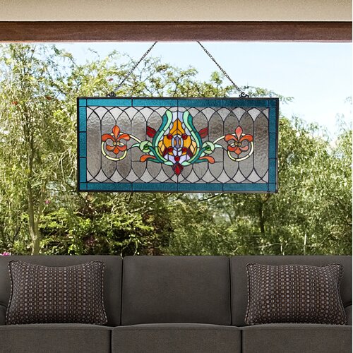 30"L Fleur De Lis Horizontal Pub-Stained Glass Panel